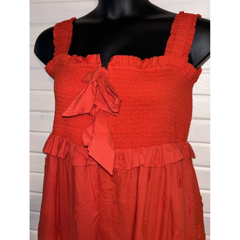 NWT FARM RIO Sz XL Red Pineapple Embroidered Smocked Bow Tie Ruffle Maxi Dress - Picture 5 of 12